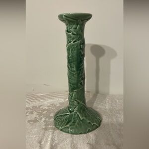 vintage Bordallo Pinheiro green cabbage ware ceramic candlestick
